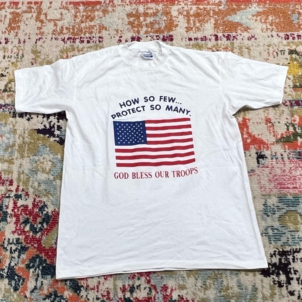 Vintage 1990s God Bless Our Troops Military USA 90s Army Navy Marines Tee